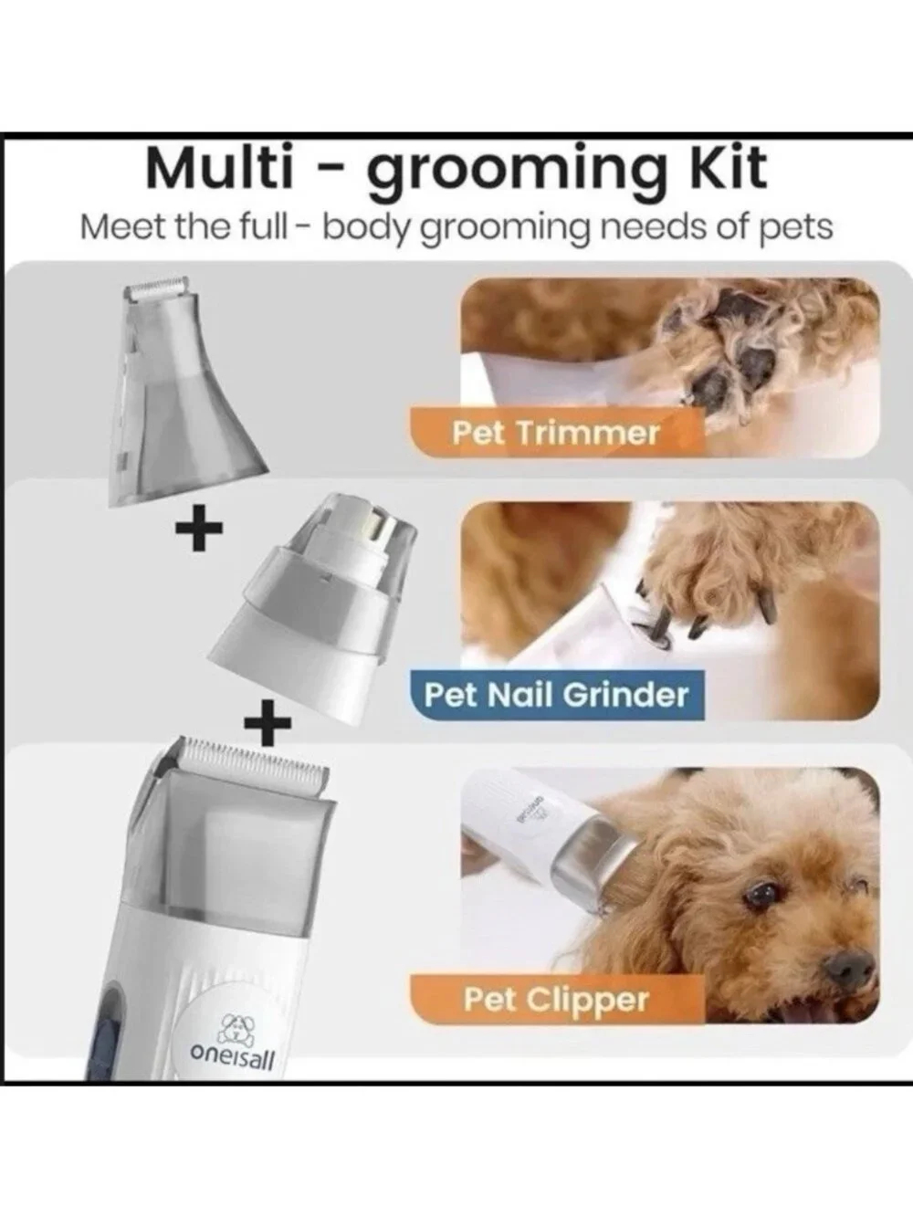 Oneisall 7-in-1 Dog Grooming Vacuum Kit with Clipper, Nail Grinder, 1.5L